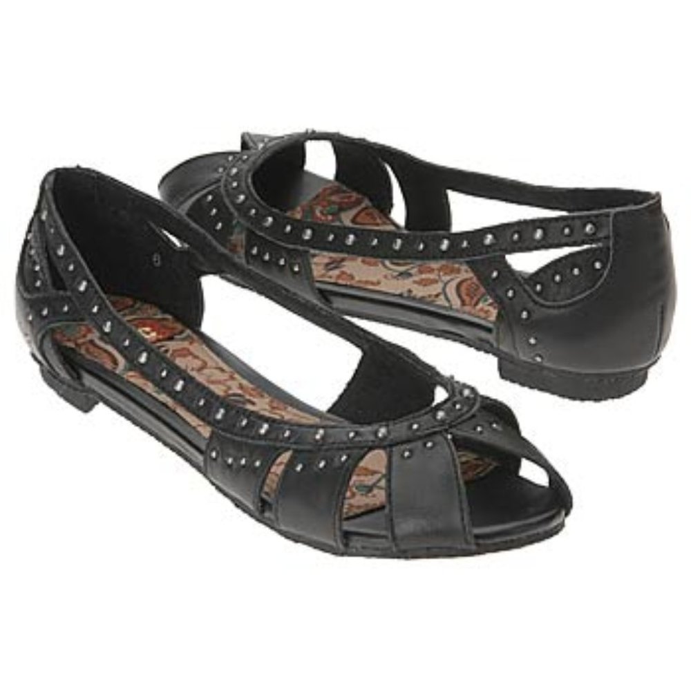 BC Footwear Black Leather Flats with Studs